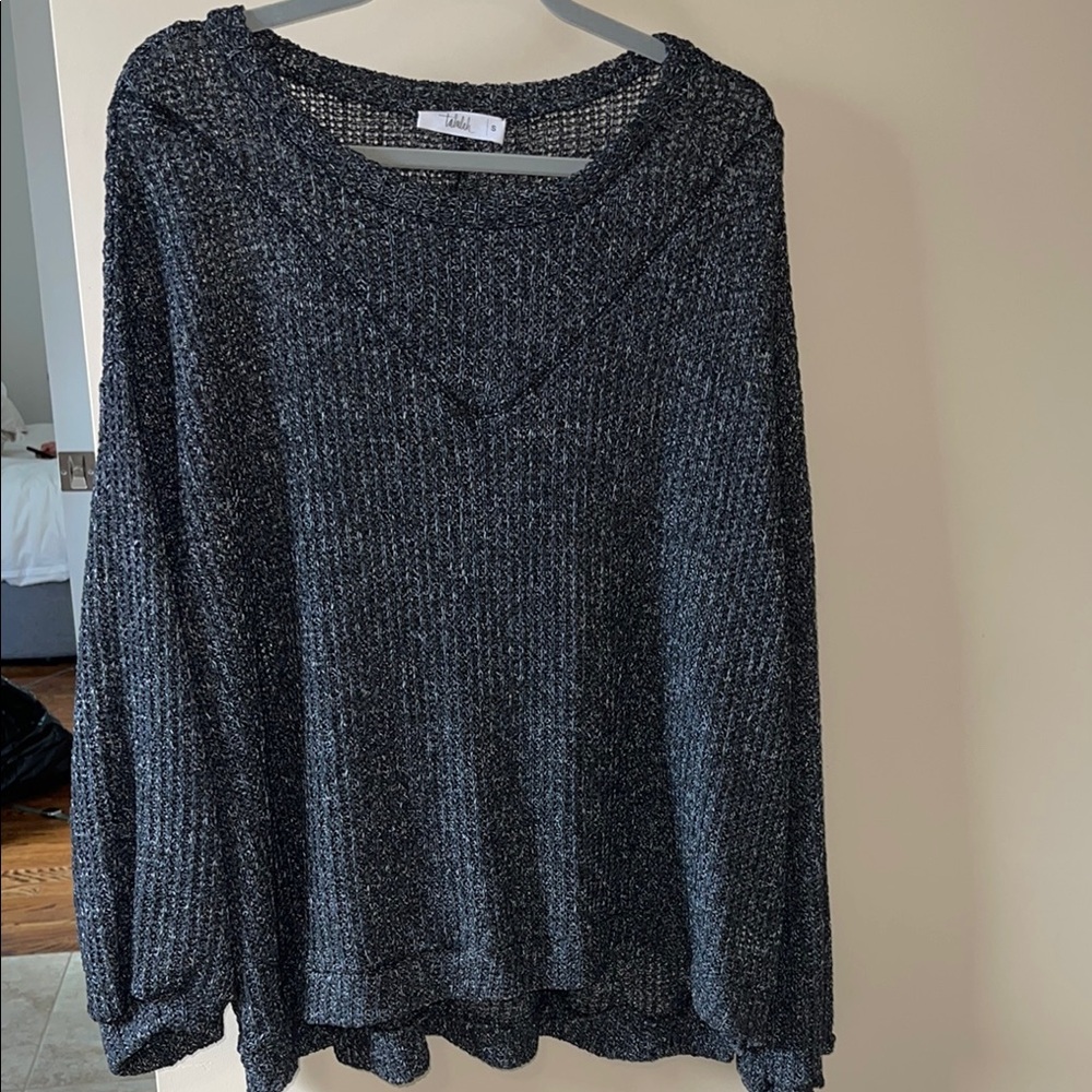 TALULAH Black V-Neck Sweater Ribbed Knit